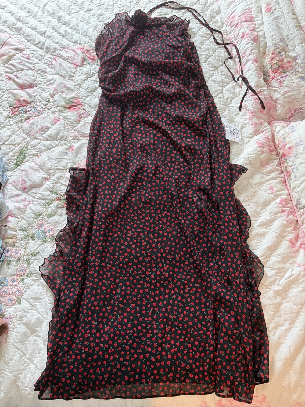 Miss Selfridge Black Maxi Dress with Red Floral Ditsy Print